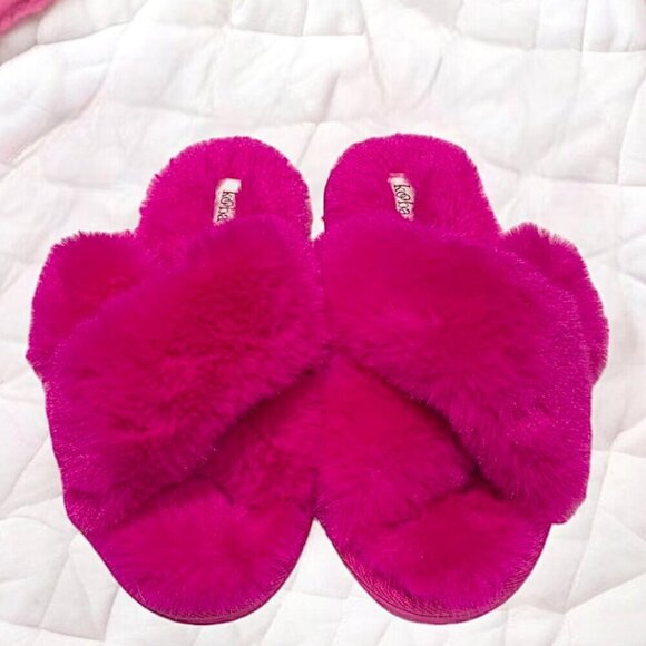 Kooba Hot Pink Faux Fur Memory Foam Slippers Size Extra Large - Picture 2 of 11
